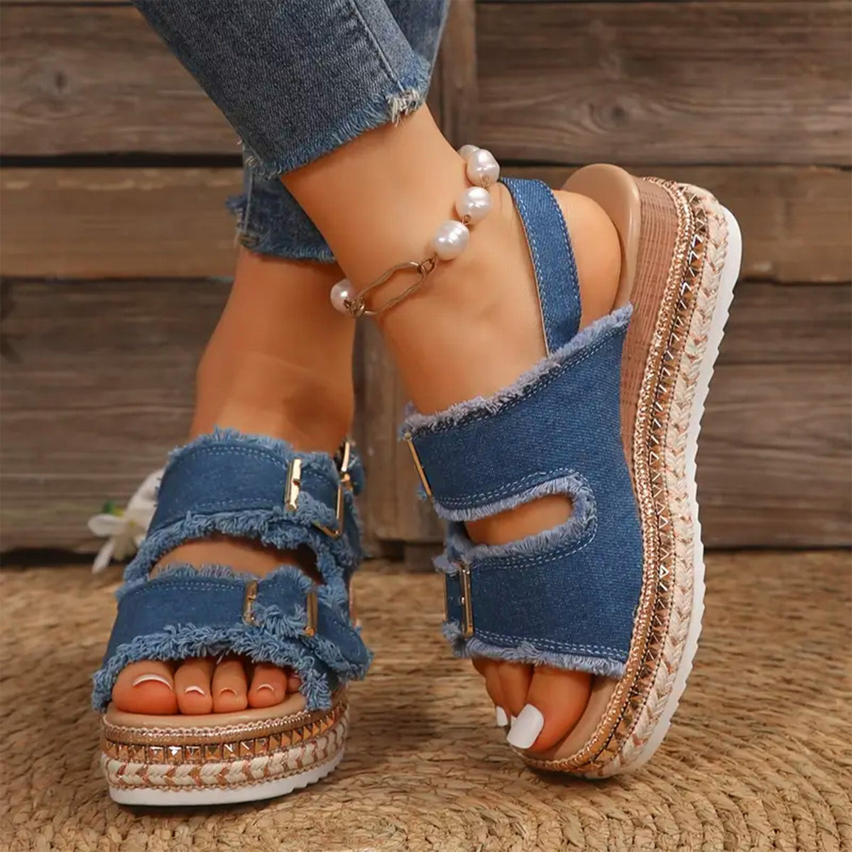 Alanna | Denim Wedges Sandal