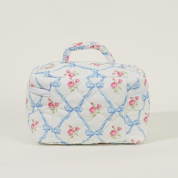 Nicola | Quilted Floral Cosmetic Makeup Bag Set (3pcs)