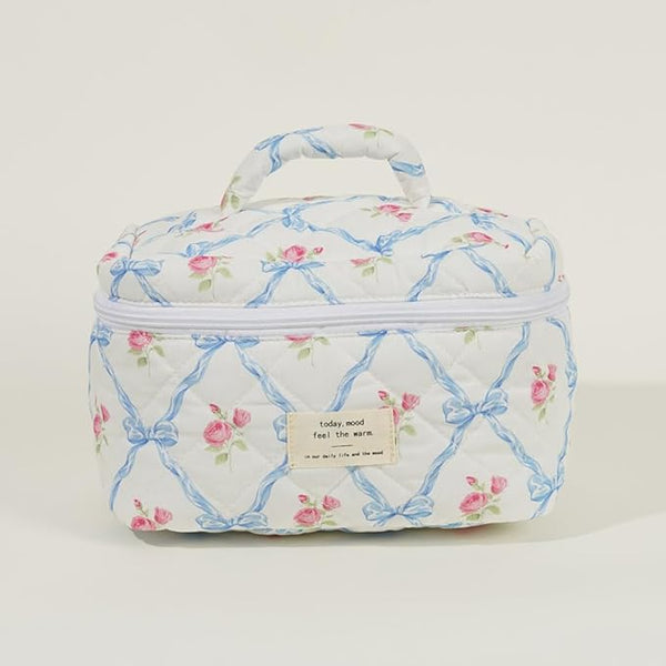 Nicola | Quilted Floral Cosmetic Makeup Bag Set (3pcs)