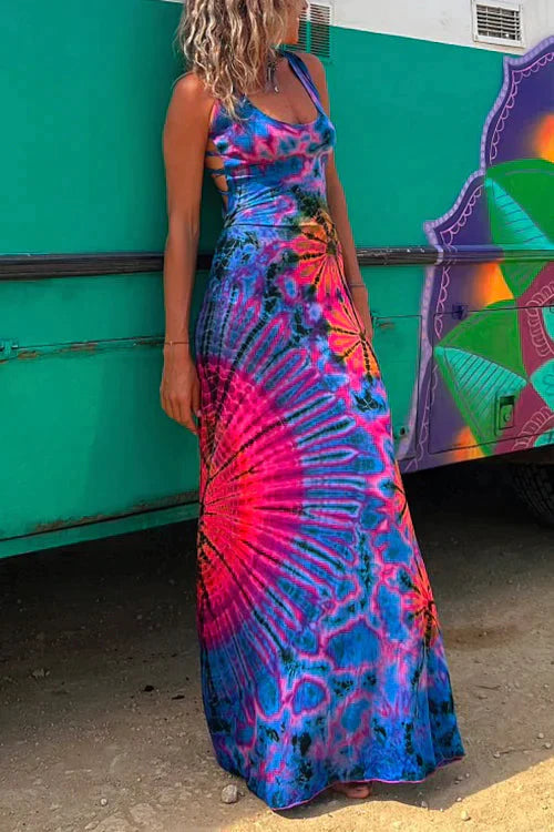 GIANNA | Lace-Up Tie Dye Maxi Dress