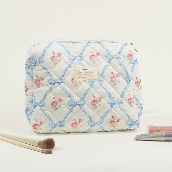 Nicola | Quilted Floral Cosmetic Makeup Bag Set (3pcs)