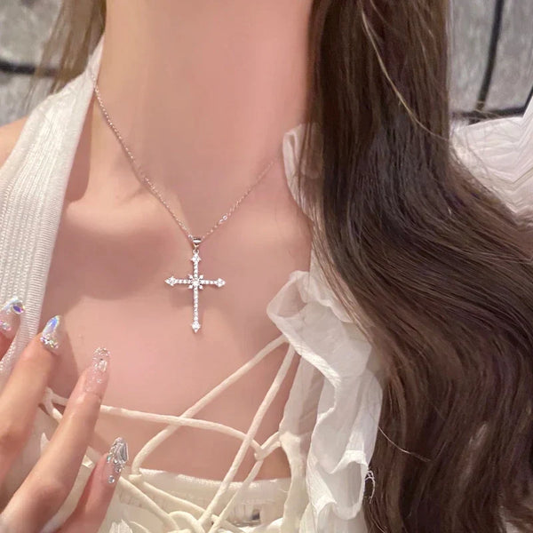 Luxurious Zircon Crystal Cross Pendant Necklace