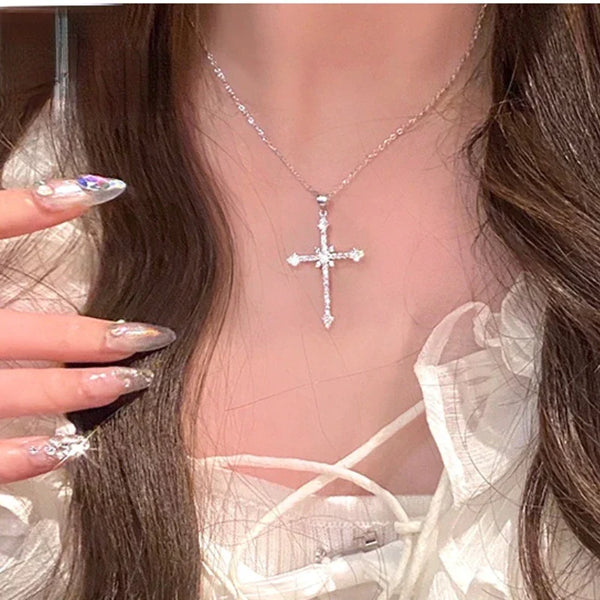 Luxurious Zircon Crystal Cross Pendant Necklace