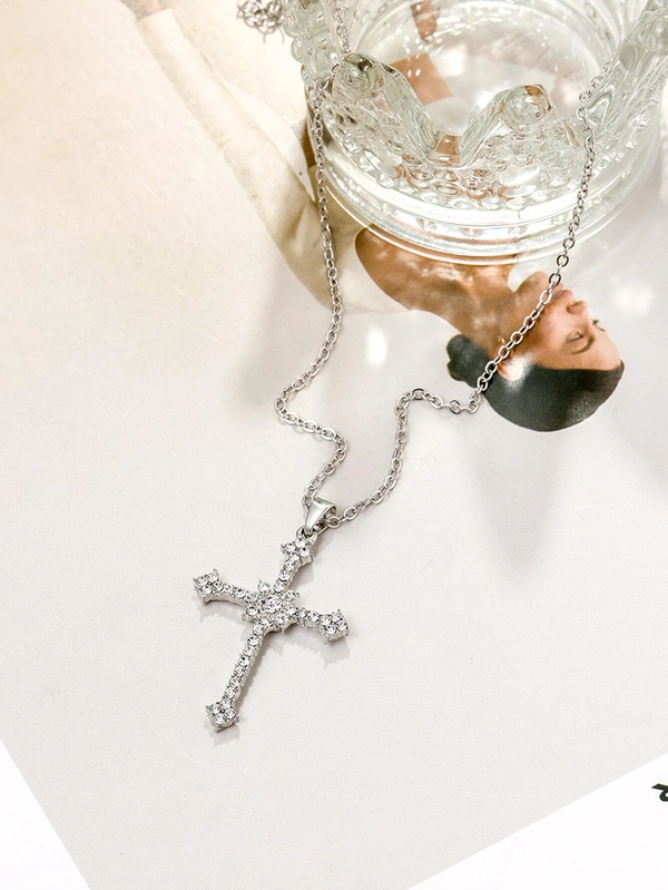 Luxurious Zircon Crystal Cross Pendant Necklace