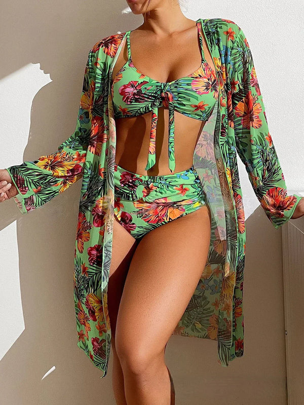 YANNA | Floral 3 Piece High Waisted Bikini