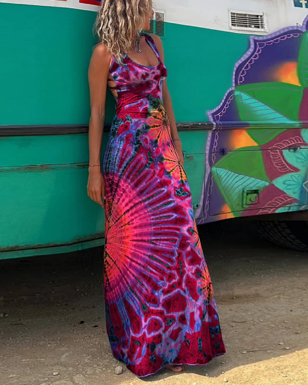 GIANNA | Lace-Up Tie Dye Maxi Dress