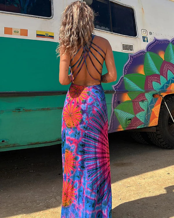 GIANNA | Lace-Up Tie Dye Maxi Dress