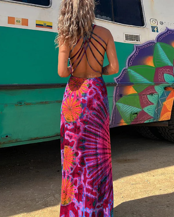 GIANNA | Lace-Up Tie Dye Maxi Dress