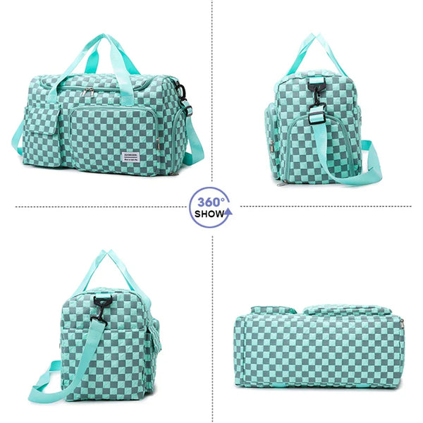 Wella | Large Checkerboard Weekender Travel Duffle Bag