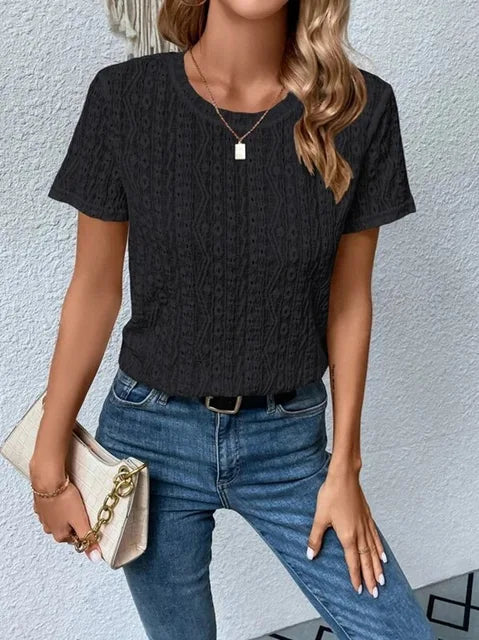 Nyla | Eyelet Round Neck Shirt