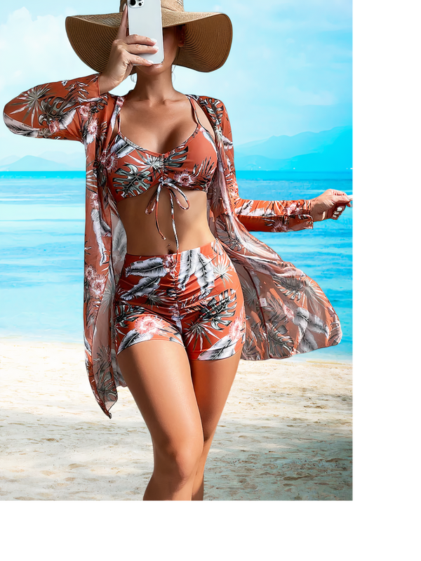 Betha | 3-Piece Bikini Set with Long Sleeve Cover-Up