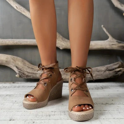 Crystal | Lace Up Wedge Sandal