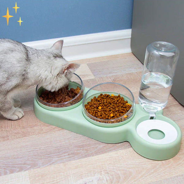 Pets Double Feeding Bowl with Automatic Water Dispenser