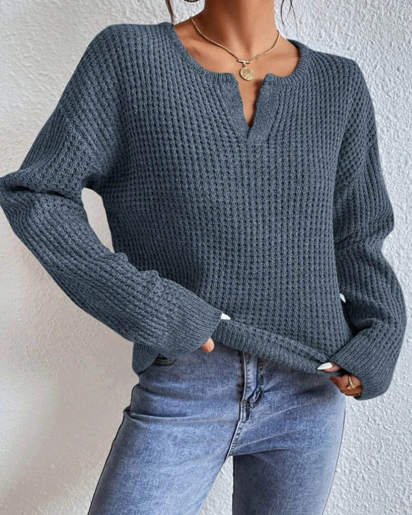 MILA | V-neck Waffle Sweater