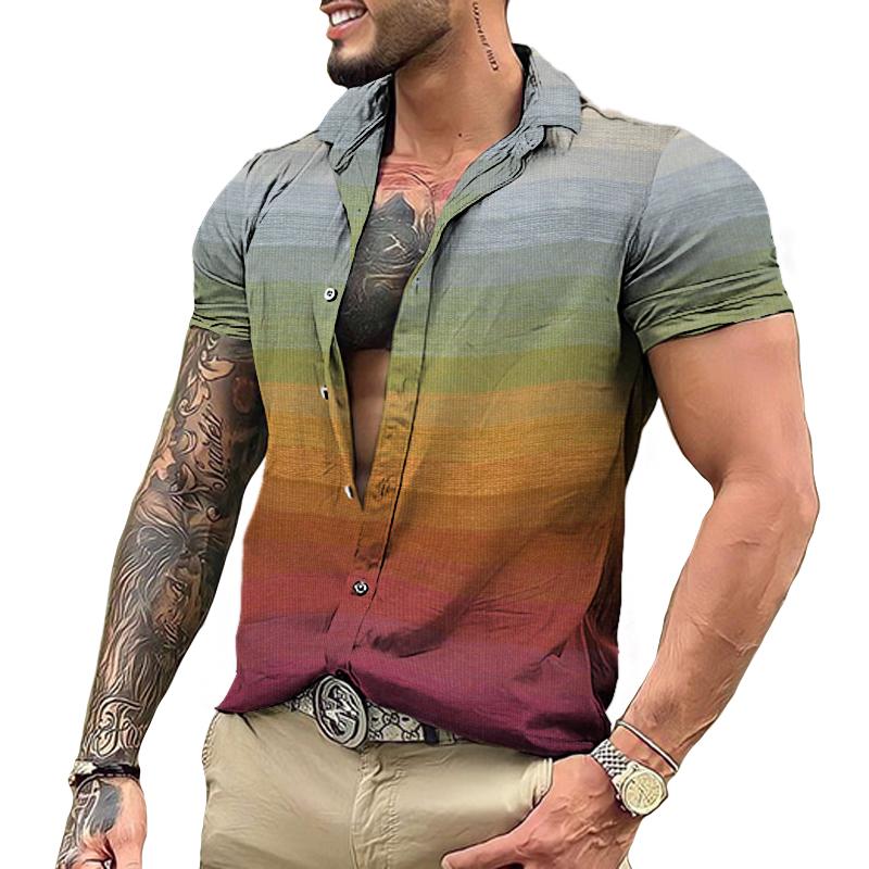 Ivan | Men's Casual Rainbow Stripe Shirt