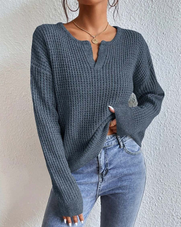 MILA | V-neck Waffle Sweater