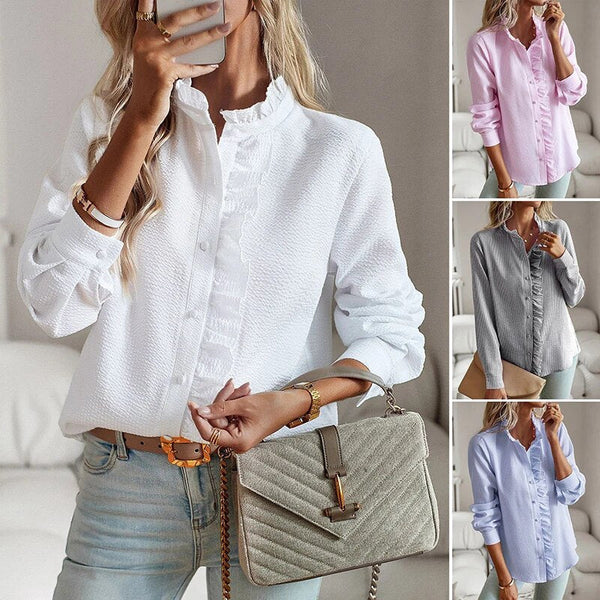 RAQUEL | Ruffled Front Button-Up Blouse