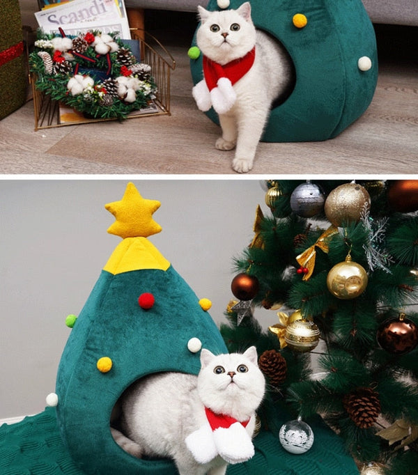 Cozy Christmas Tree Bed for Cats