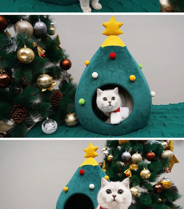 Cozy Christmas Tree Bed for Cats