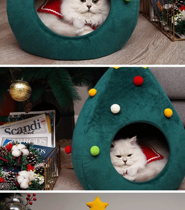 Cozy Christmas Tree Bed for Cats